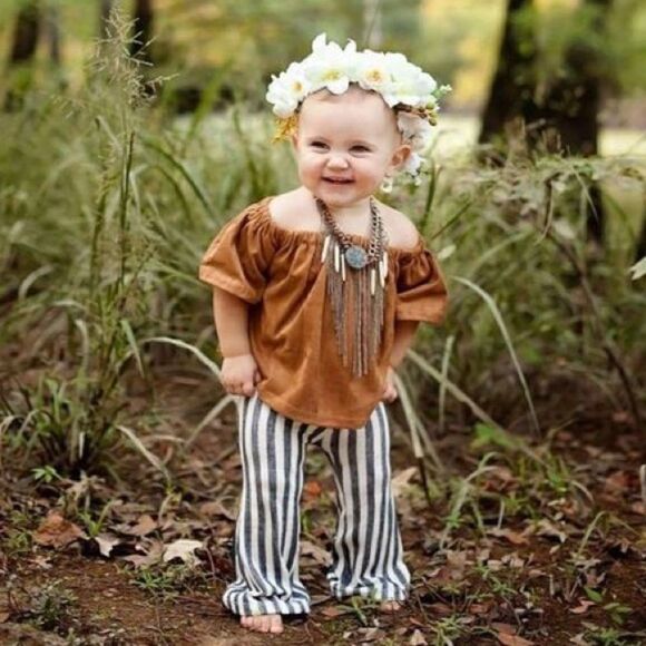 Infant Hobo Hip Set / Striped Bellbottoms with off shoulder Top - Picture 2 of 8